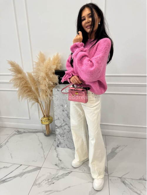 Różowy sweter z wiązaniem na rękawie Sophia 02 - photo #13