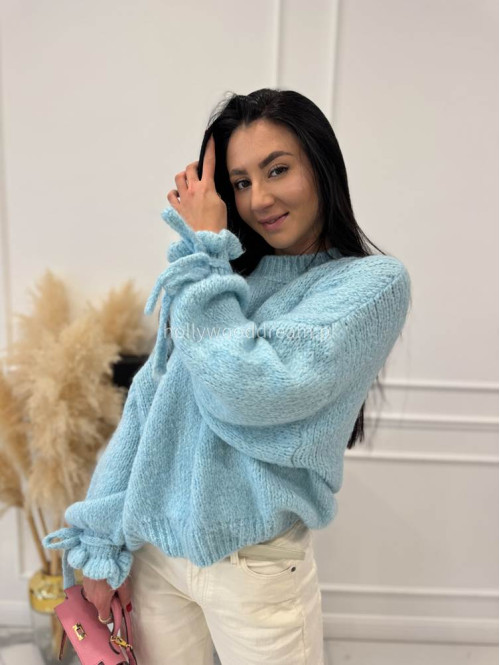 Błękitny sweter z wiązaniem na rękawie Sophia 02 - photo #4