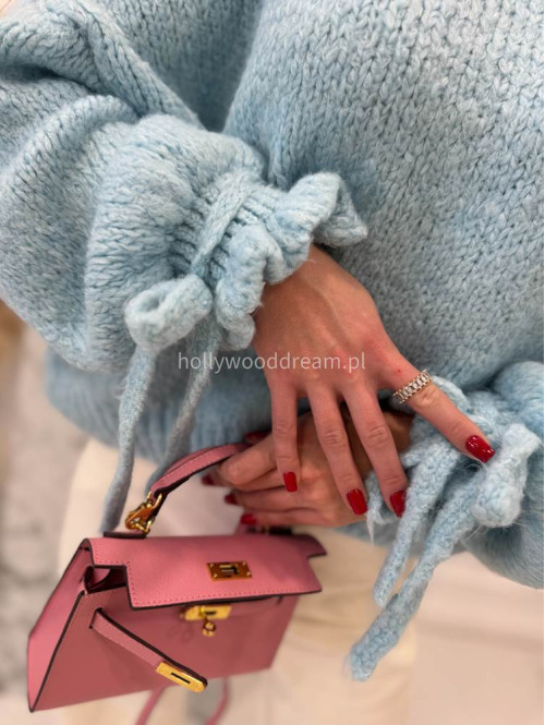 Błękitny sweter z wiązaniem na rękawie Sophia 02 - photo #7