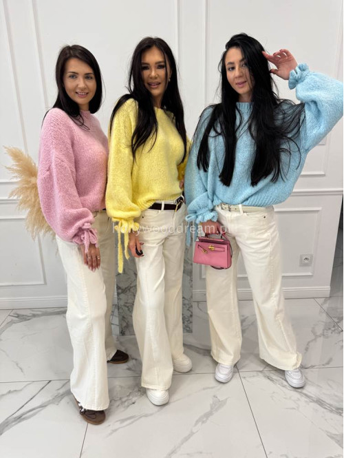 Błękitny sweter z wiązaniem na rękawie Sophia 02 - photo #9