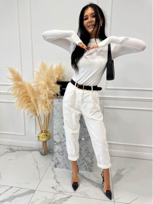 Białe spodnie sztruksowe szerokie z ozdobnym guzikiem WILSON 02 - photo #2