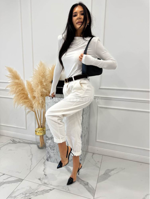 Białe spodnie sztruksowe szerokie z ozdobnym guzikiem WILSON 02 - photo #4