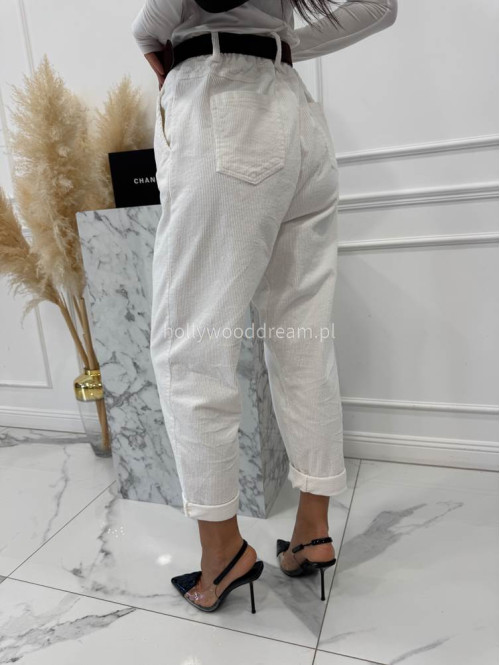 Białe spodnie sztruksowe szerokie z ozdobnym guzikiem WILSON 02 - photo #6