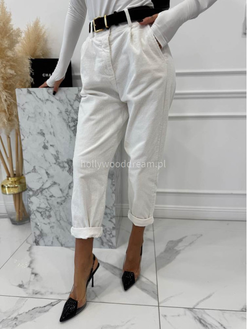 Białe spodnie sztruksowe szerokie z ozdobnym guzikiem WILSON 02 - photo #7