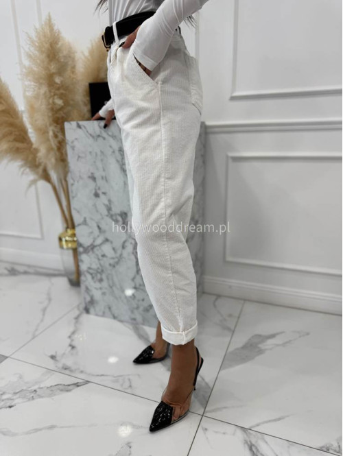 Białe spodnie sztruksowe szerokie z ozdobnym guzikiem WILSON 02 - photo #8