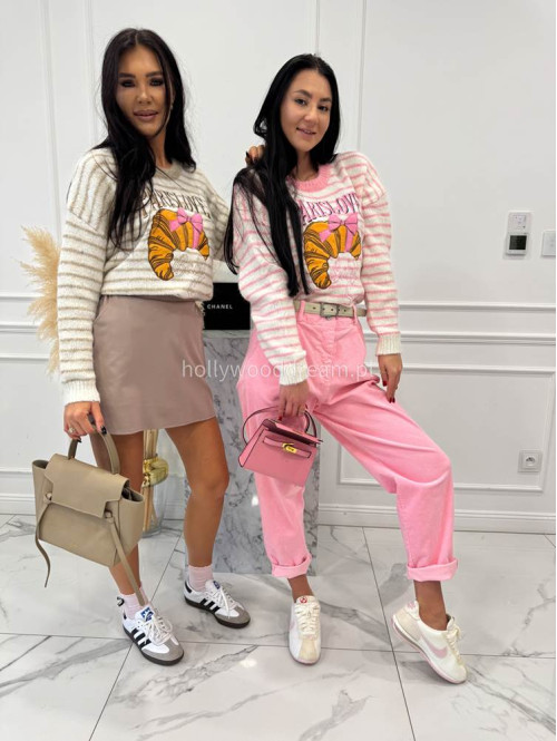 Różowe spodnie sztruksowe szerokie z ozdobnym guzikiem WILSON 02 - photo #5