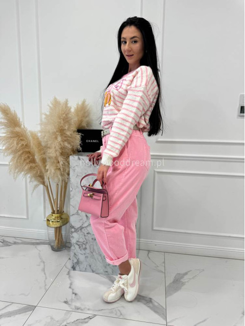 Różowe spodnie sztruksowe szerokie z ozdobnym guzikiem WILSON 02 - photo #6