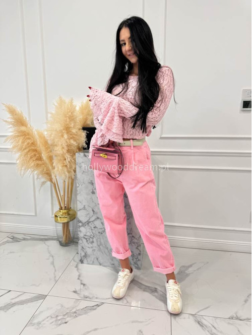 Różowe spodnie sztruksowe szerokie z ozdobnym guzikiem WILSON 02 - photo #8