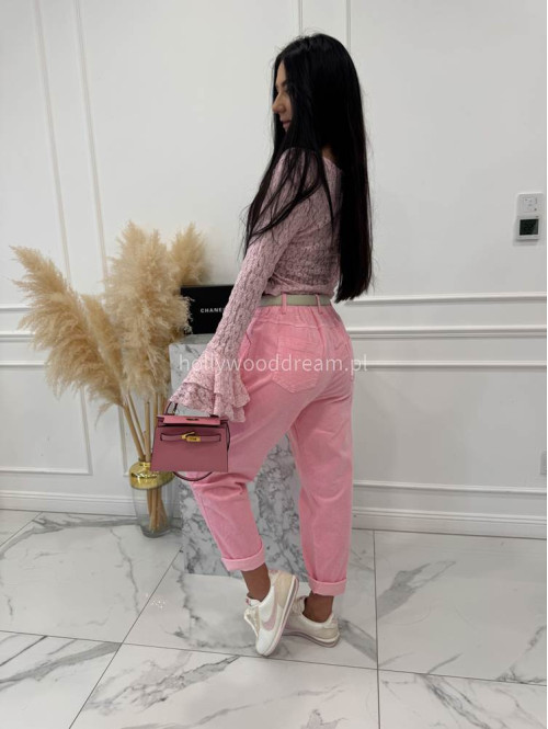 Różowe spodnie sztruksowe szerokie z ozdobnym guzikiem WILSON 02 - photo #9