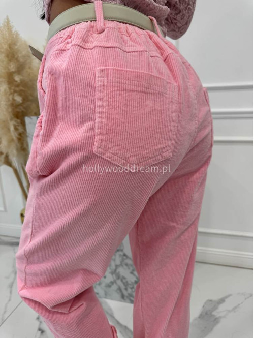 Różowe spodnie sztruksowe szerokie z ozdobnym guzikiem WILSON 02 - photo #12