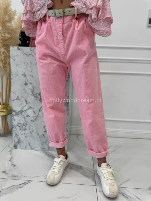 Różowe spodnie sztruksowe szerokie z ozdobnym guzikiem WILSON 02 - photo #13