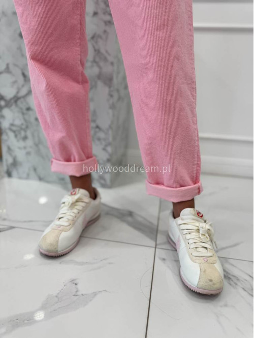 Różowe spodnie sztruksowe szerokie z ozdobnym guzikiem WILSON 02 - photo #14