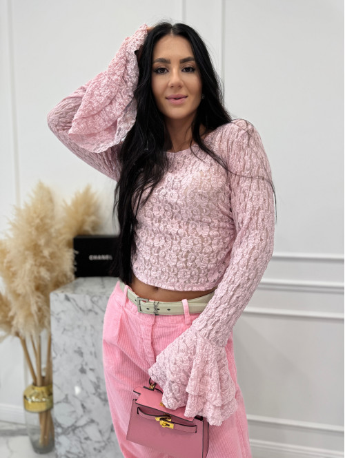 Różowa bluzka transparentna z wzorem i rękawem dzwonek SMITH 02 - photo #0