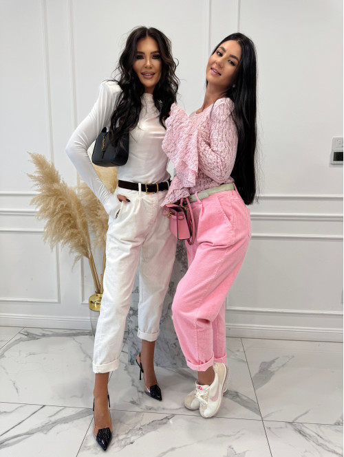 Różowa bluzka transparentna z wzorem i rękawem dzwonek SMITH 02