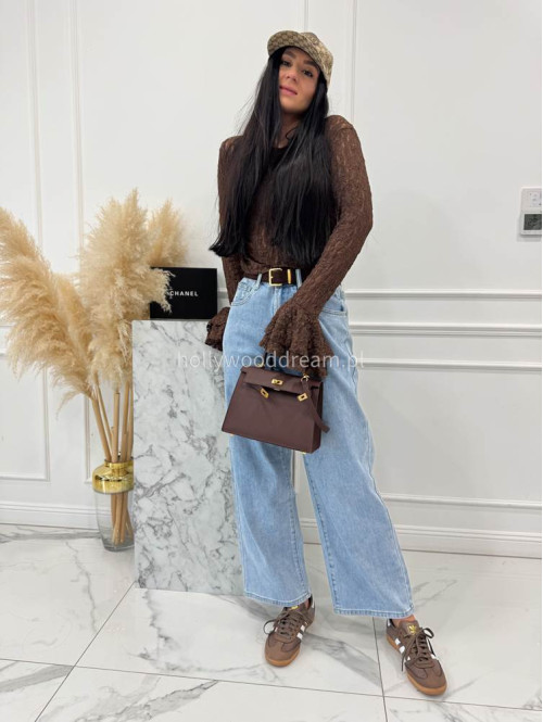 Brązowa bluzka transparentna z wzorem i rękawem dzwonek SMITH 02 - photo #2