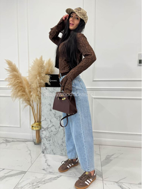 Brązowa bluzka transparentna z wzorem i rękawem dzwonek SMITH 02 - photo #3