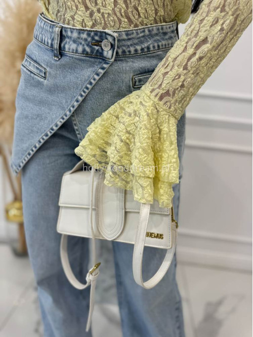 Żółta bluzka transparentna z wzorem i rękawem dzwonek SMITH 02 - photo #3