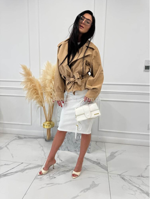 Ciemno beżowy krótki trencz z paskiem JONES 24 - photo #1