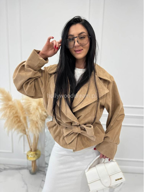 Ciemno beżowy krótki trencz z paskiem JONES 24 - photo #2