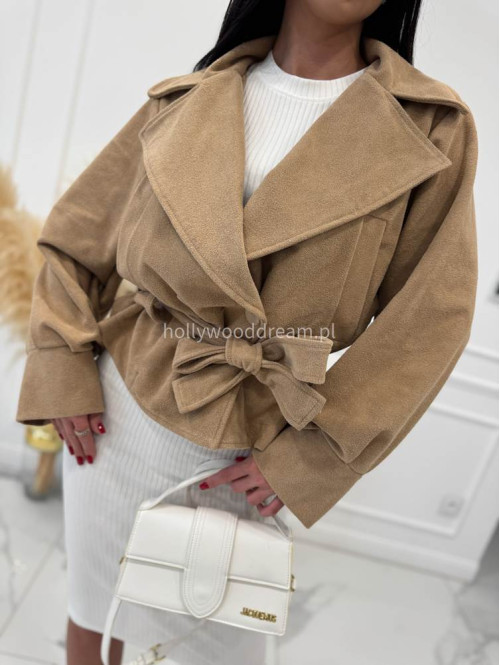 Ciemno beżowy krótki trencz z paskiem JONES 24 - photo #5