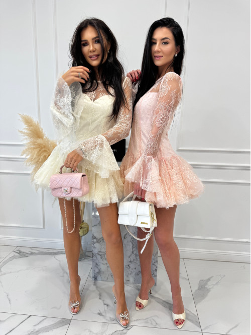 Pudrowy róż sukienka mini koronkowa TAYLOR 24 - photo #0