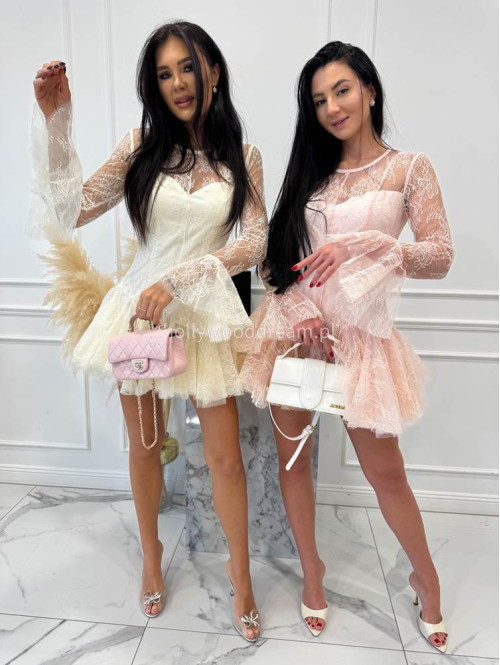 Kremowa sukienka mini koronkowa TAYLOR 24 - photo #3