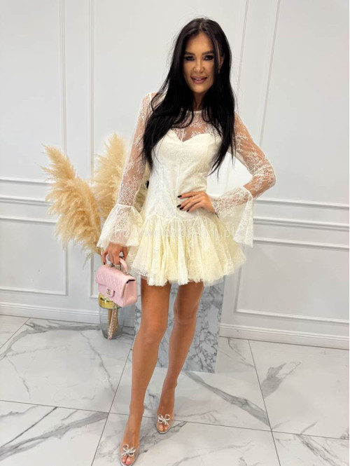 Kremowa sukienka mini koronkowa TAYLOR 24 - photo #6