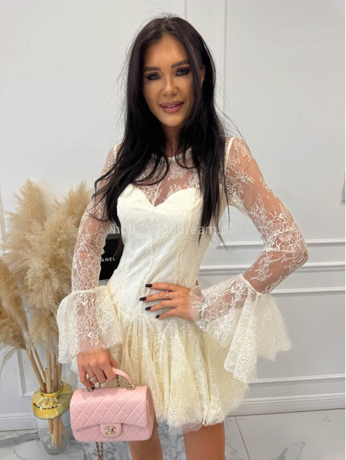 Kremowa sukienka mini koronkowa TAYLOR 24 - photo #9