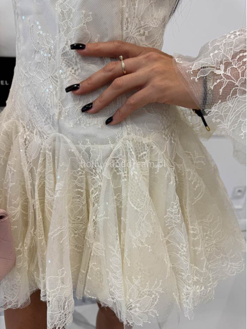 Kremowa sukienka mini koronkowa TAYLOR 24 - photo #13