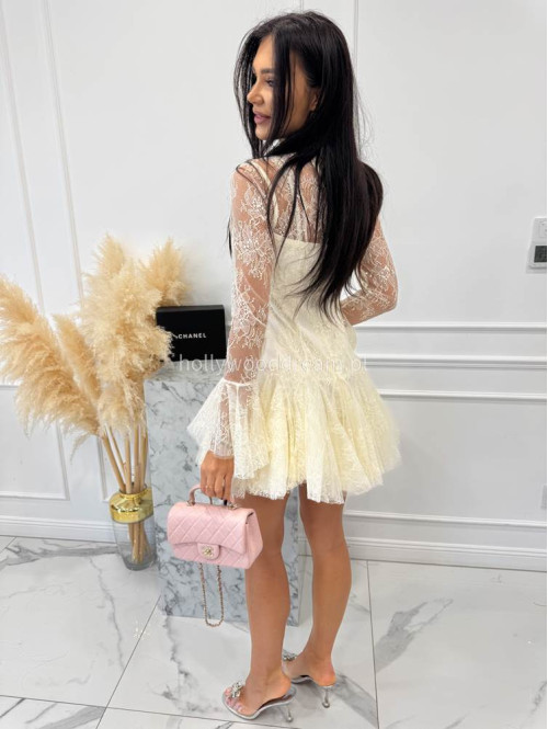 Kremowa sukienka mini koronkowa TAYLOR 24 - photo #14