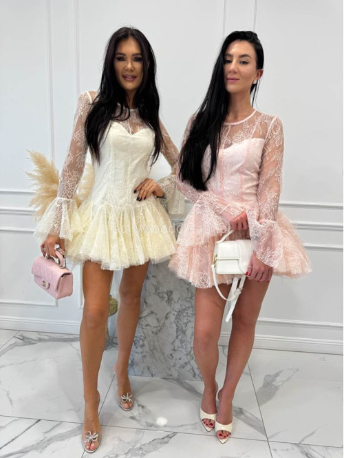 Pudrowy róż sukienka mini koronkowa TAYLOR 24 - photo #4