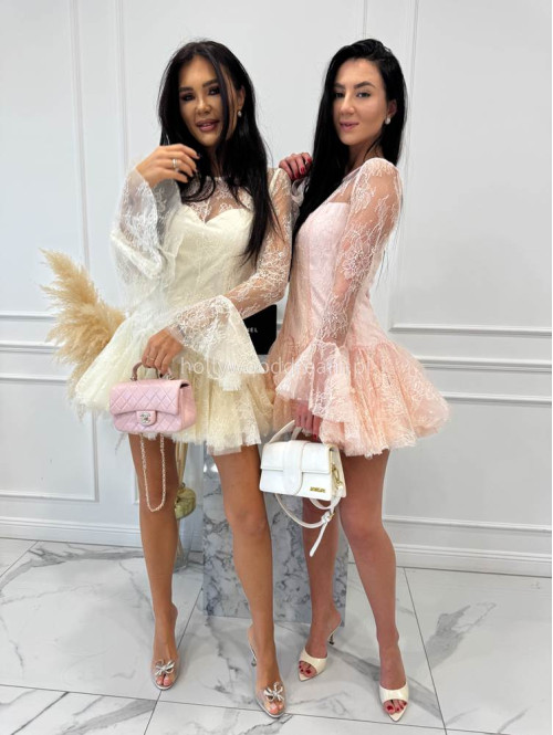 Pudrowy róż sukienka mini koronkowa TAYLOR 24 - photo #6