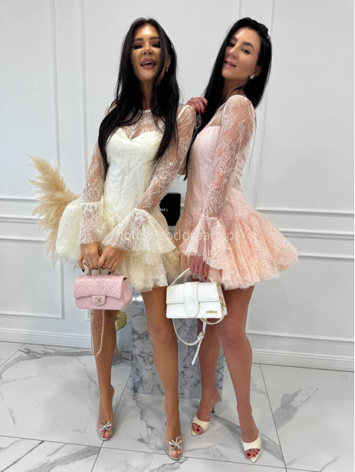 Pudrowy róż sukienka mini koronkowa TAYLOR 24 - photo #7