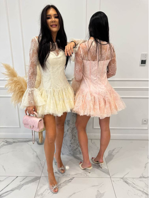 Pudrowy róż sukienka mini koronkowa TAYLOR 24 - photo #8