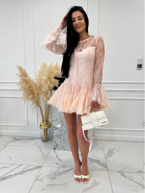 Pudrowy róż sukienka mini koronkowa TAYLOR 24 - photo #9