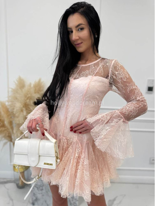Pudrowy róż sukienka mini koronkowa TAYLOR 24 - photo #10
