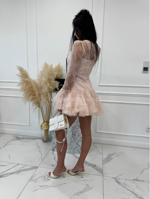Pudrowy róż sukienka mini koronkowa TAYLOR 24 - photo #13