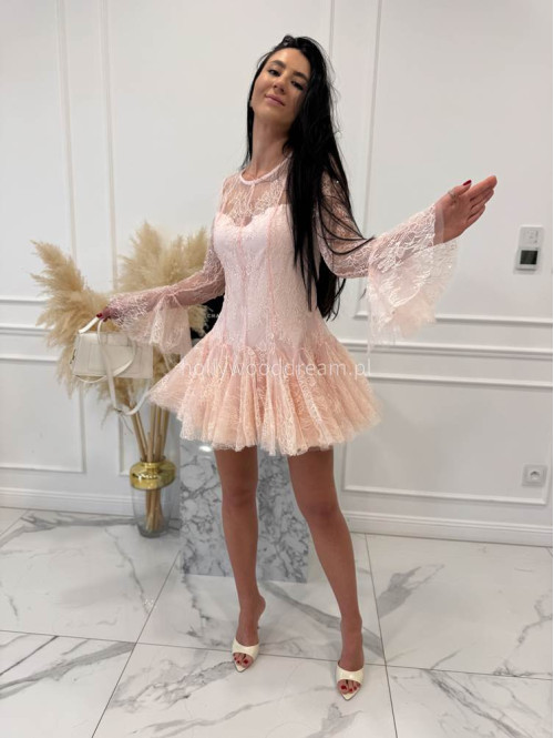 Pudrowy róż sukienka mini koronkowa TAYLOR 24 - photo #15