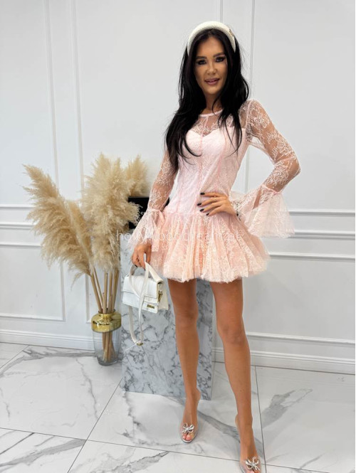 Pudrowy róż sukienka mini koronkowa TAYLOR 24 - photo #16