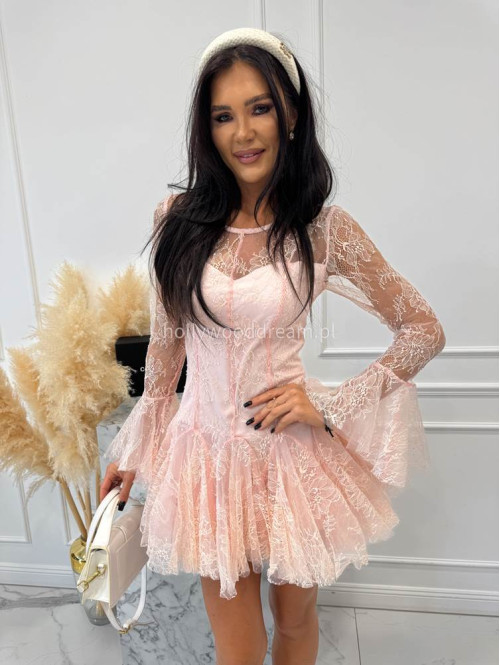 Pudrowy róż sukienka mini koronkowa TAYLOR 24 - photo #20