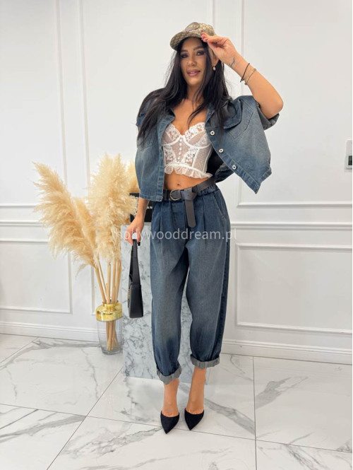 Granatowa kurtka jeansowa z gumką na dole i efektem sprania DOMIN 52 - photo #2