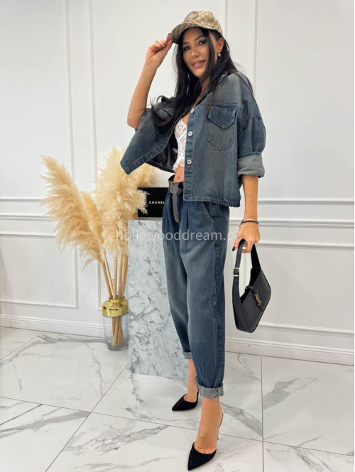 Granatowa kurtka jeansowa z gumką na dole i efektem sprania DOMIN 52 - photo #3