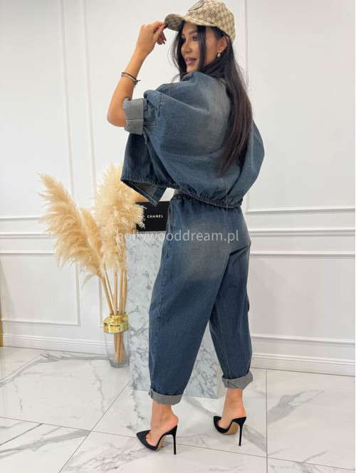 Granatowa kurtka jeansowa z gumką na dole i efektem sprania DOMIN 52 - photo #4