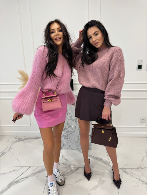 Różowy sweter moherowy z poszerzanymi rękawami WALENCJA 52 - photo #4