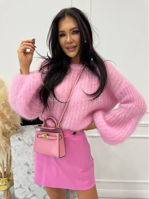 Różowy sweter moherowy z poszerzanymi rękawami WALENCJA 52 - photo #21