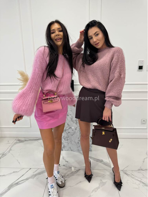 Różowy sweter moherowy z poszerzanymi rękawami WALENCJA 52 - photo #23