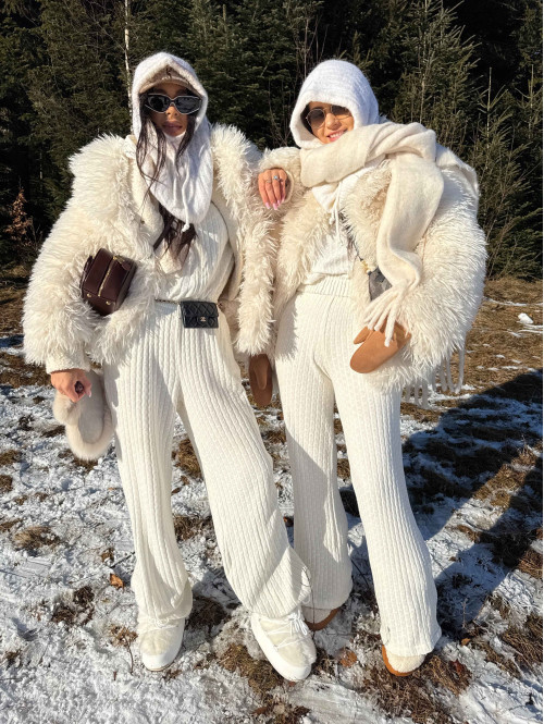 Biały komplet bluzka + spodnie o warkoczowym splocie Sindi 183 - photo #30