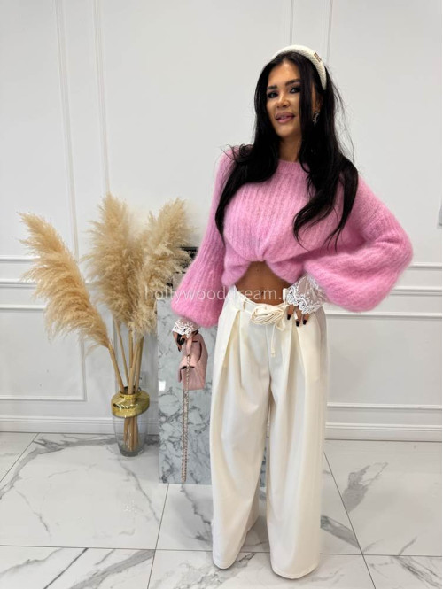 Różowy sweter moherowy z poszerzanymi rękawami WALENCJA 52 - photo #26