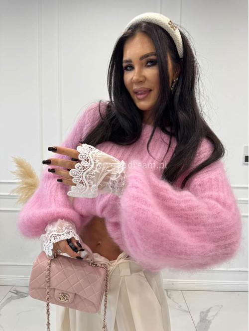 Różowy sweter moherowy z poszerzanymi rękawami WALENCJA 52 - photo #27