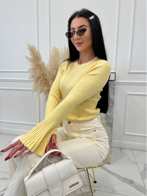 Żółta bluzka prążkowana z poszerzanymi rękawami Flavia 09